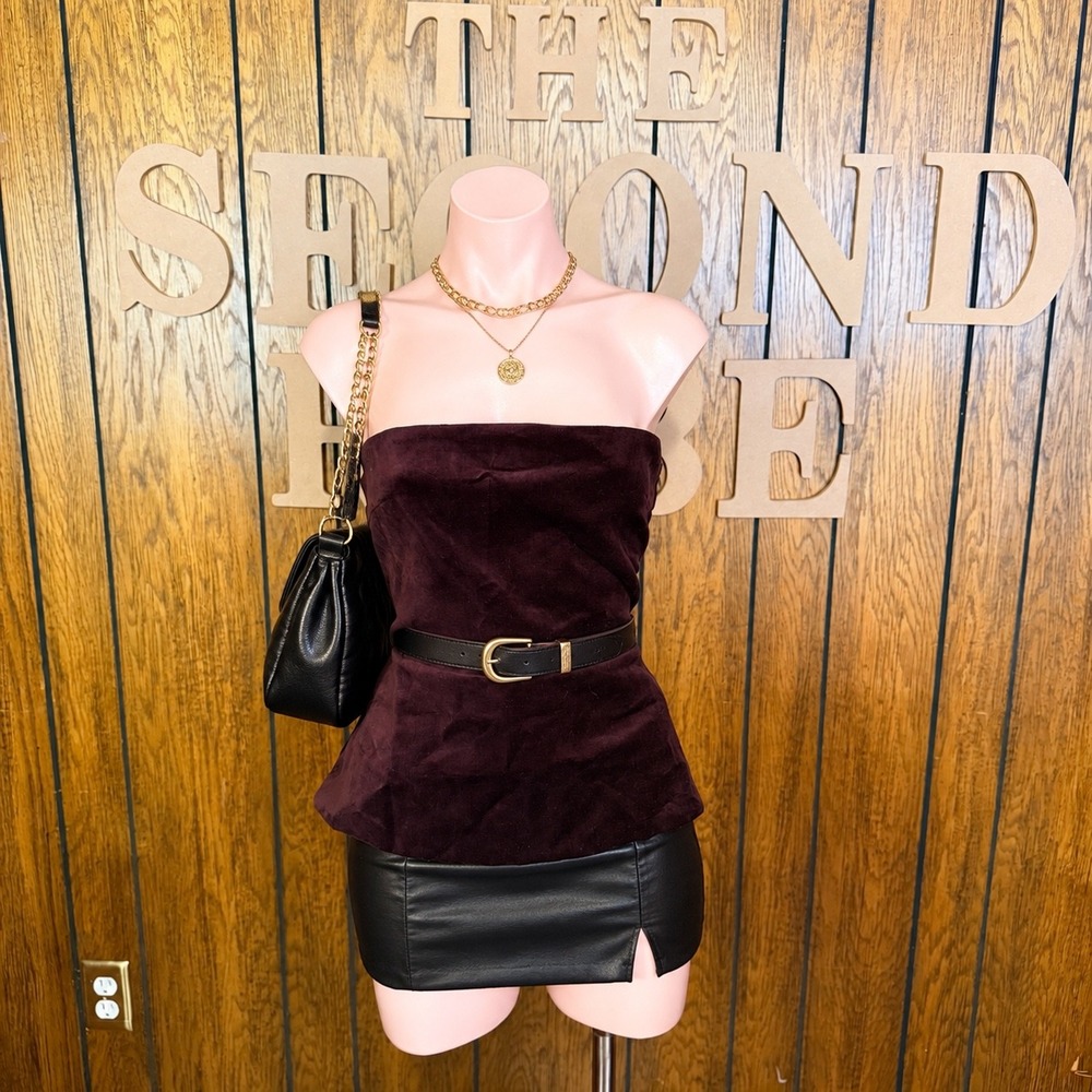 Zara Burgundy Velvet Peplum Tube Top Women S Strapless Minimalist Chic Feminine
